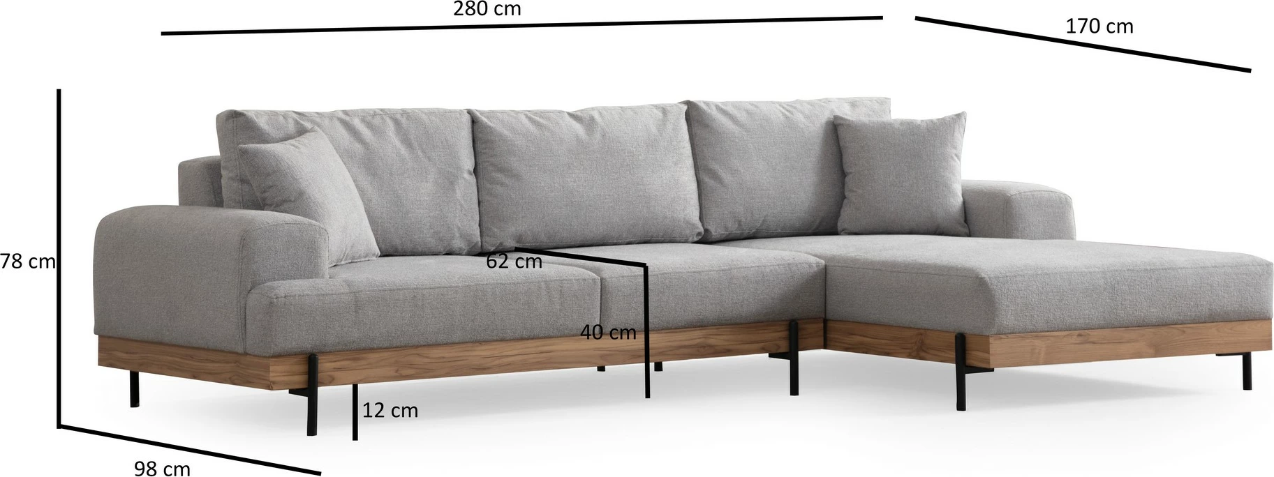 Këndare Atelier del Sofa, Eti Oak, e djathtë, ngjyrë gri