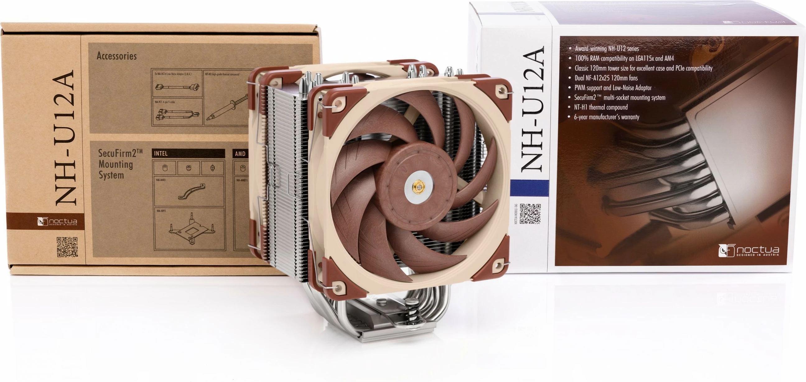 Cooler NOCTUA NH-U12A, 2 ventilatorë, PWM, 120mm, kafe/bezhë