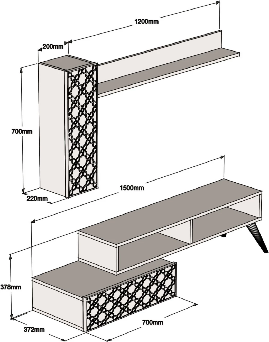 Kompozim për dhomë ndeje FH11850.02, 2 pjesë, melaminë, ngjyrë arre-krem