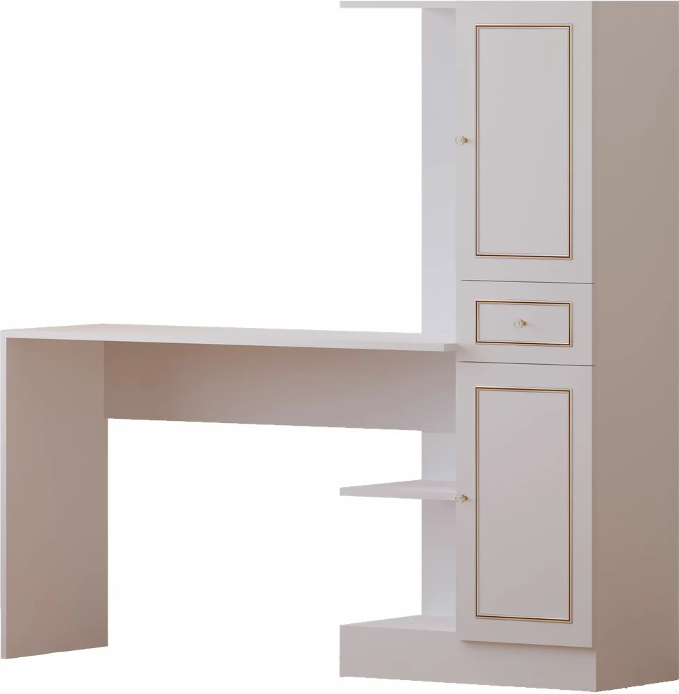 Tavolinë pune me raft librash, ngjyrë e bardhë mat, Skye Decor, Rb-087