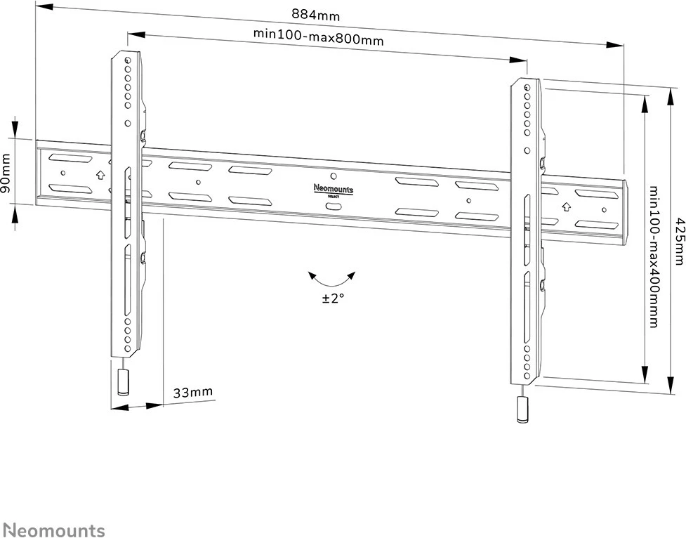 Mbajtës muri Neomounts WL30S-850BL18, 43"-98", 100 kg, i zi