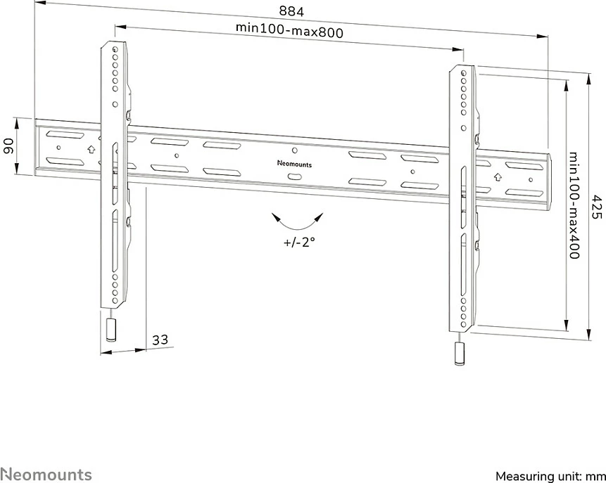 Mbajtës muri Neomounts WL30S-850BL18, 43"-98", 100 kg, i zi