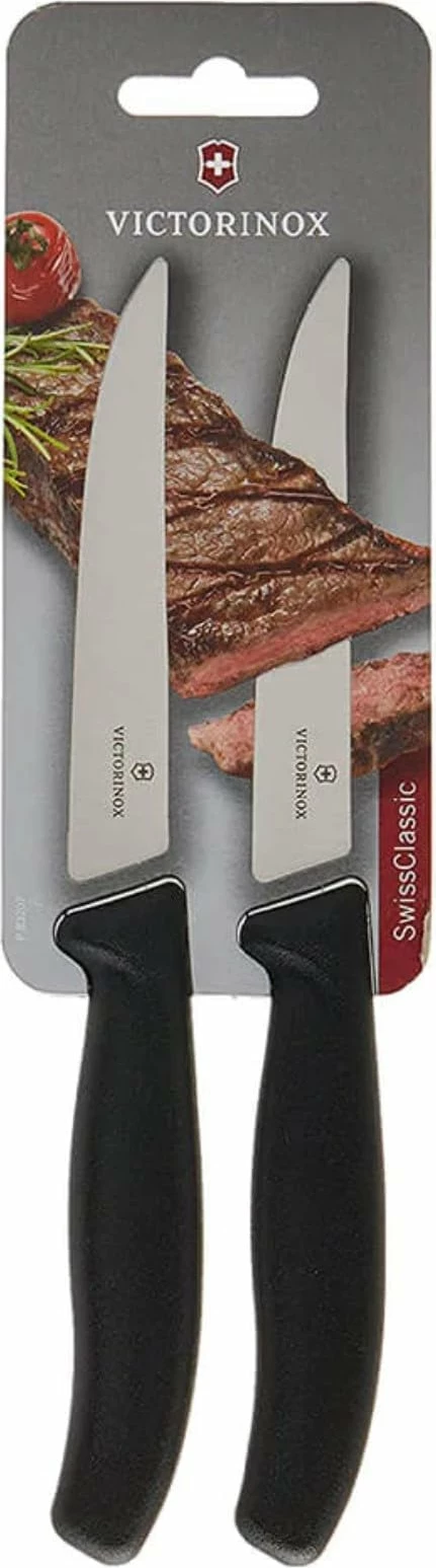 Thikë për biftek Victorinox Swiss Classic 12cm, set 2 copë e drejtë, e zezë