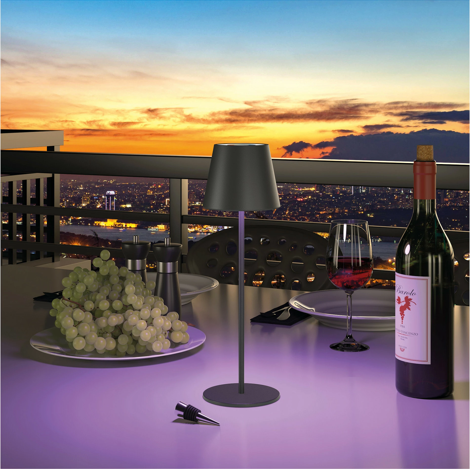 Llambë tavoline LED RealPower TableLight 360 RGB, 3W, bateri 1800mAh, IP44, e zezë