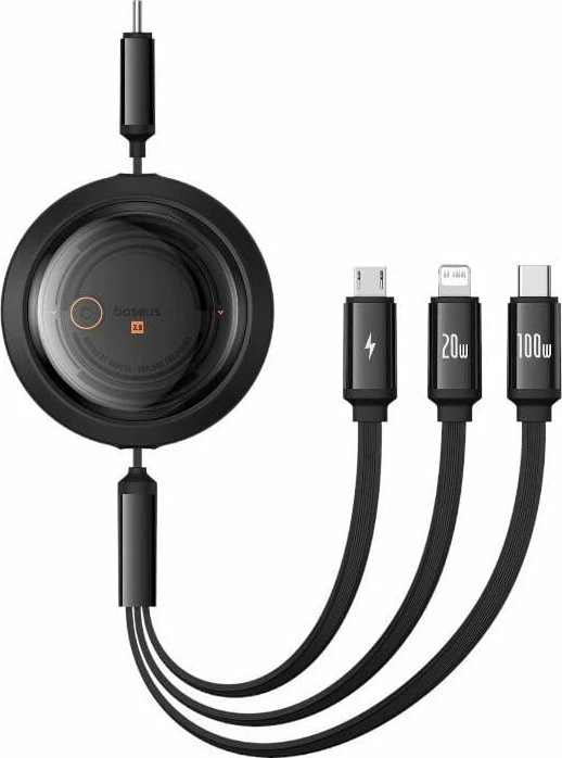 Kabllo USB Baseus Free2Draw BSU4920, USB-C në USB-C + microUSB + Lightning, 1.1 m, 100W, e zezë