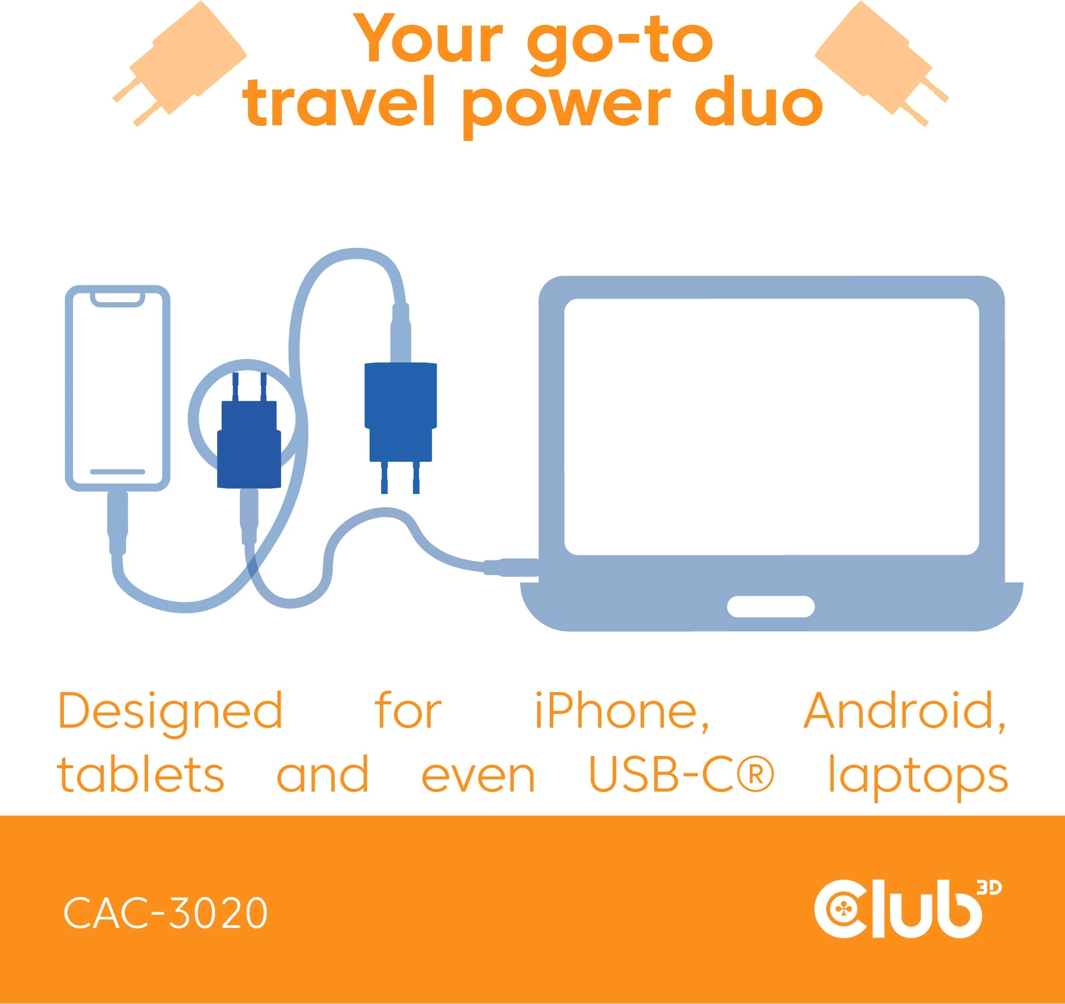 Karikues USB-C Club3D CAC-3020 30W, 2 copë, i bardhë