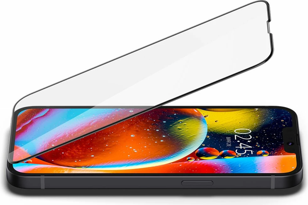Mbrojtëse ekrani xham i kalitur Spigen Glass FC 0.3 mm 9H për iPhone 13/13 Pro/14/16e/17e, e zezë, set 1 copë + kit instalimi