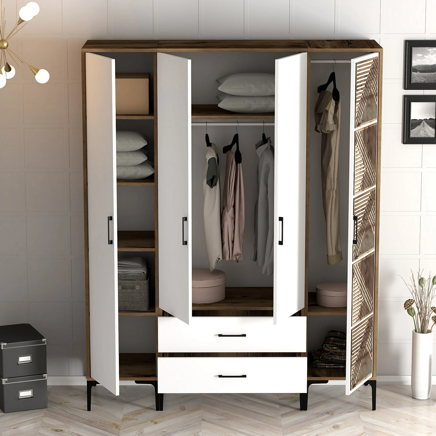Dollap garderobe Skye Decor, ngjyrë arre dhe e bardhë, Kumsal STP