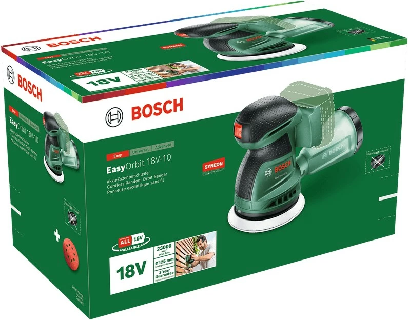 Lëmues orbital Bosch EasyOrbit 18V-10, 2.5Ah, pa kabllo, zi/gjelbër