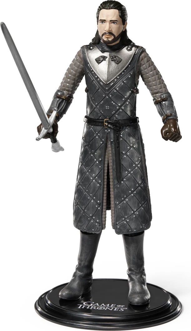 Figurinë fleksibile NOBLE COLLECTION Bendyfigs Game of Thrones Jon Snow 18.5 cm, gri/zezë, me shpatë Longclaw dhe bazë