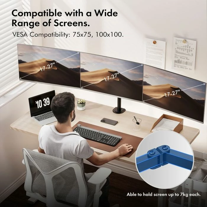 Mbajtëse tavoline për 3 monitorë VONHAUS 3000474 deri 27\", VESA 75x75/100x100, e zezë