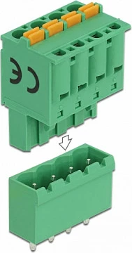 Bllok terminali DeLOCK për PCB, 4-pin, pitch 5.08 mm, vertikal, AWG 28-12, i gjelbër