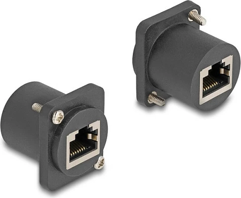 Modul panel DeLOCK D-Type RJ45 femër-femër, me vida, flat, i zi