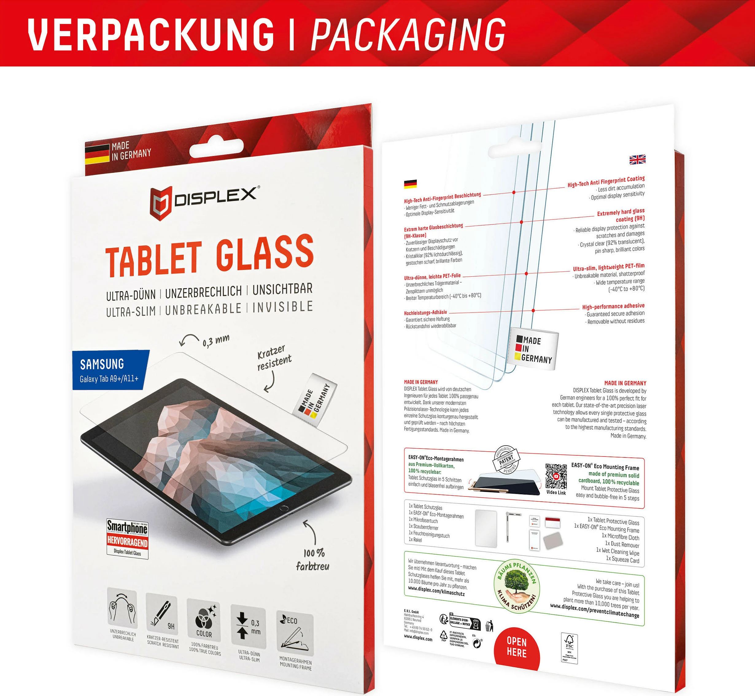 Xham mbrojtës për tablet Displex Tablet Glass 9H, për Samsung Galaxy Tab A11+/A9+, 0.3 mm, transparent