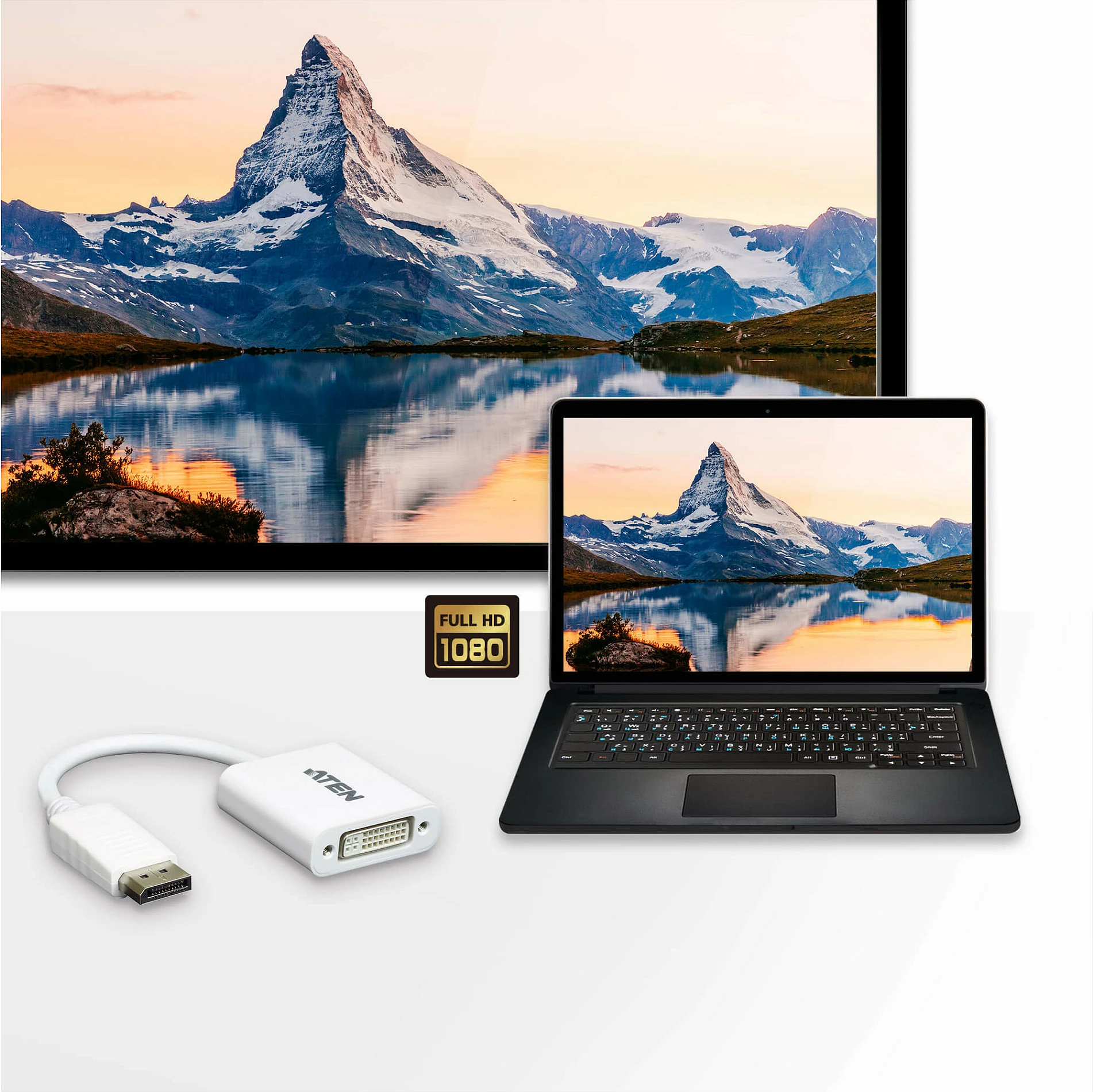 Adapter DisplayPort në DVI ATEN VC965, deri 4K/1080p, i bardhë