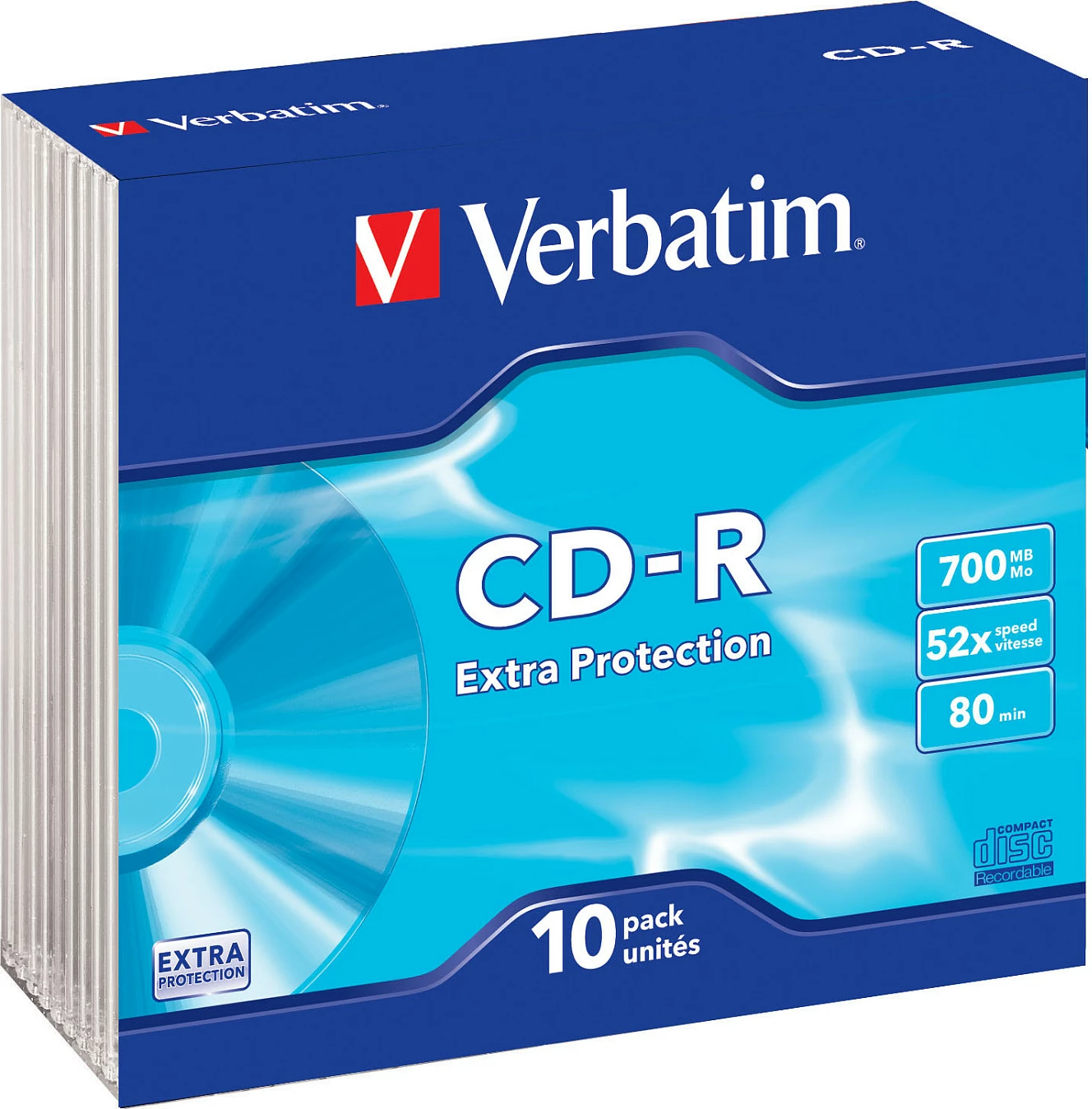 CD-R Verbatim Data Life, 700MB, 52x, paketë 10 copë, Slimcase
