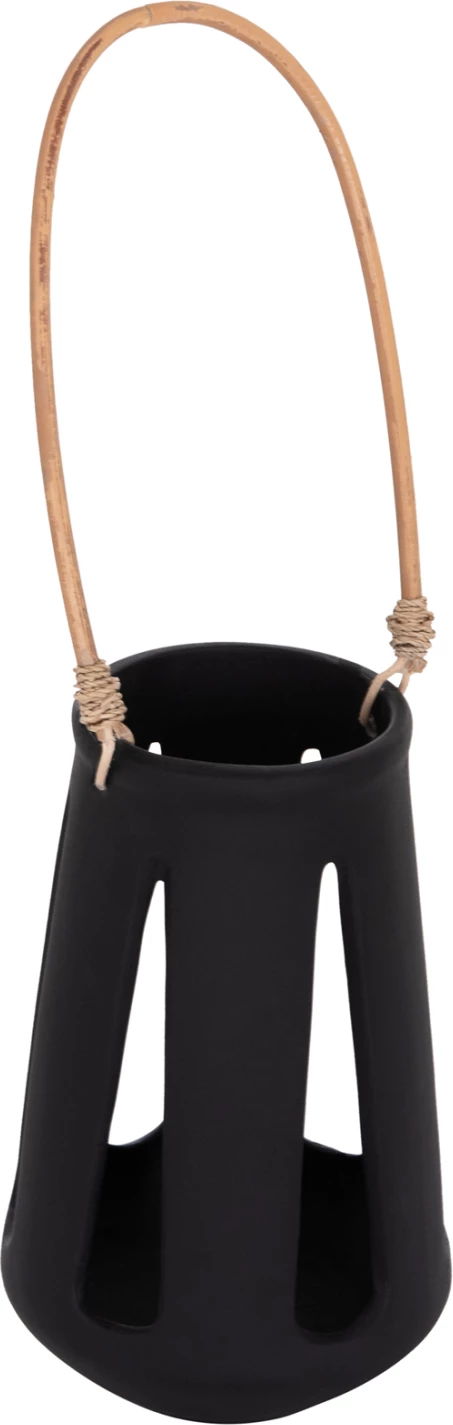 Llambë dekorative tavoline ERANTYL, fibër çimento e zezë, dorezë ratan, FH4696.01L, 17x27cm