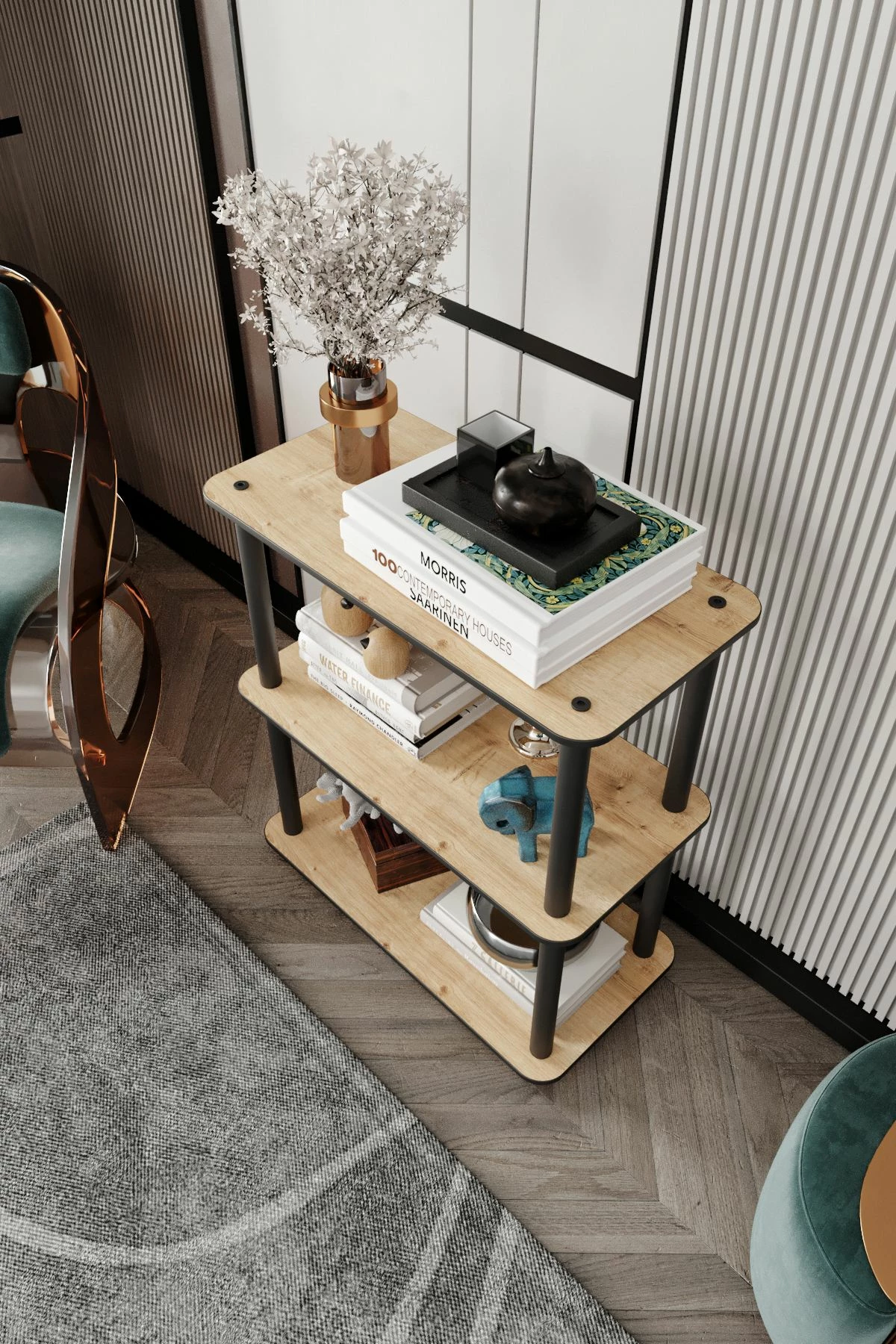 Raft librash, 3 kate, ngjyrë lisi, Skye Decor