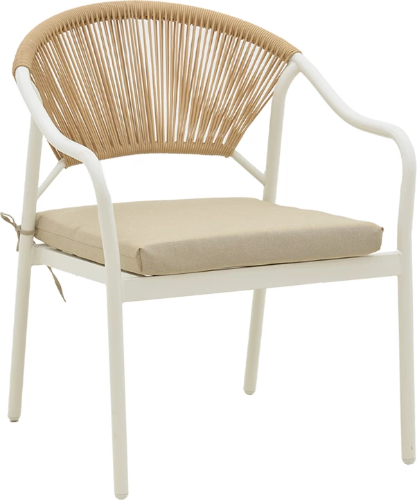 Set Bonanza për sallon, 4 pjesë, ratan bezhë-alumin i bardhë