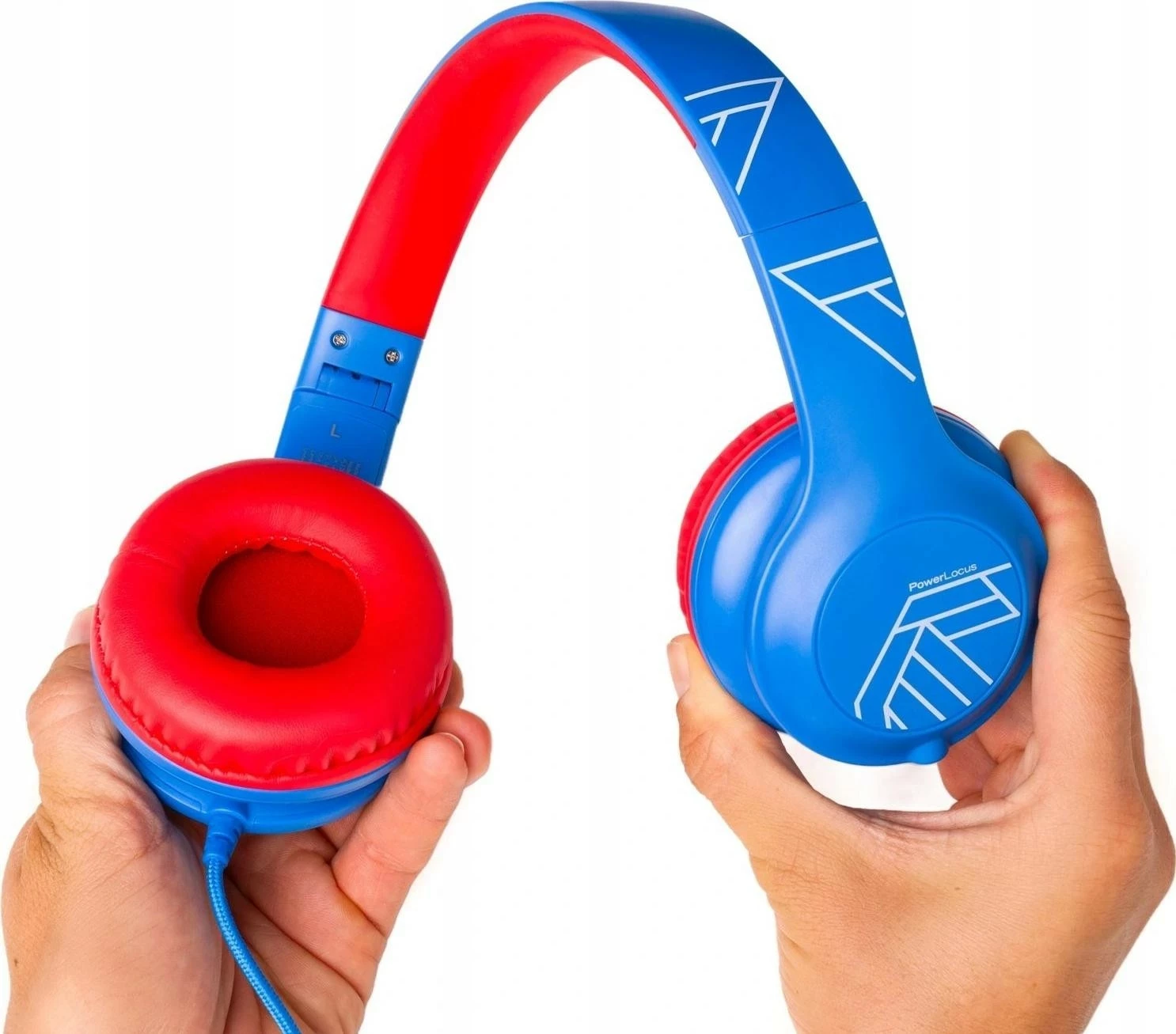 Kufje PowerLocus PLED Kids Wired, mini-jack 3.5mm, me mikrofon, të palosshme, blu/kuqe