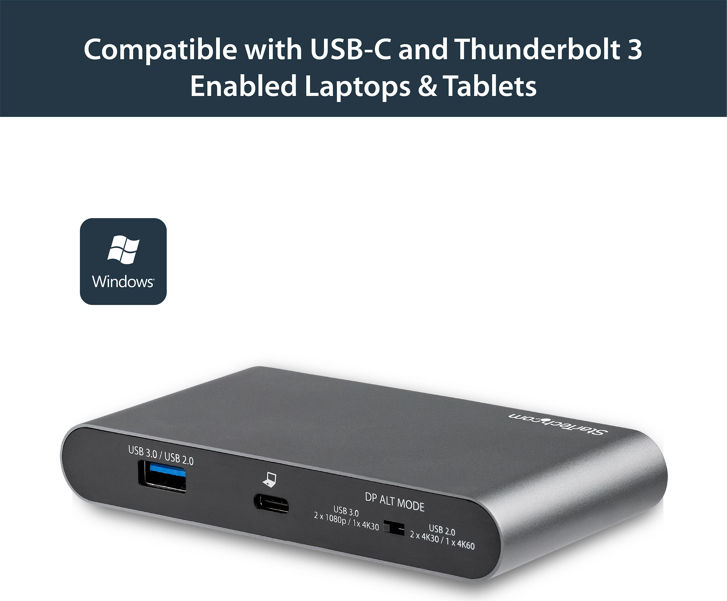 Dock USB-C StarTech, Dual DisplayPort 4K, 100W Power Delivery, GbE, 2x USB-A, gri