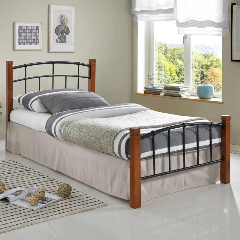 Krevat njësh Mandy, ngjyrë arre, dru-metal, 90x190cm