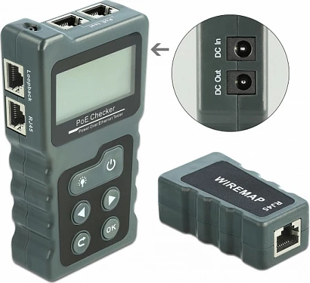 Tester kabllo rrjeti DeLOCK LCD RJ45/PoE/DC, gri
