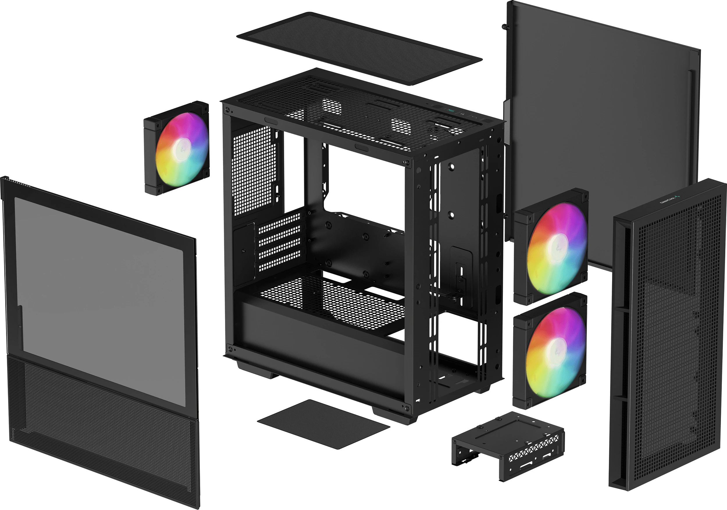 Kasë DeepCool CH360, Micro-ATX/Mini-ITX, xham i temperum, RGB, e zezë
