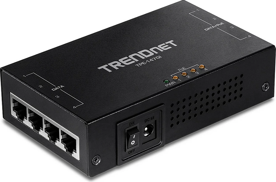 Injektor PoE+ Gigabit TRENDnet TPE-147GI, 4 porta, 65W, i zi