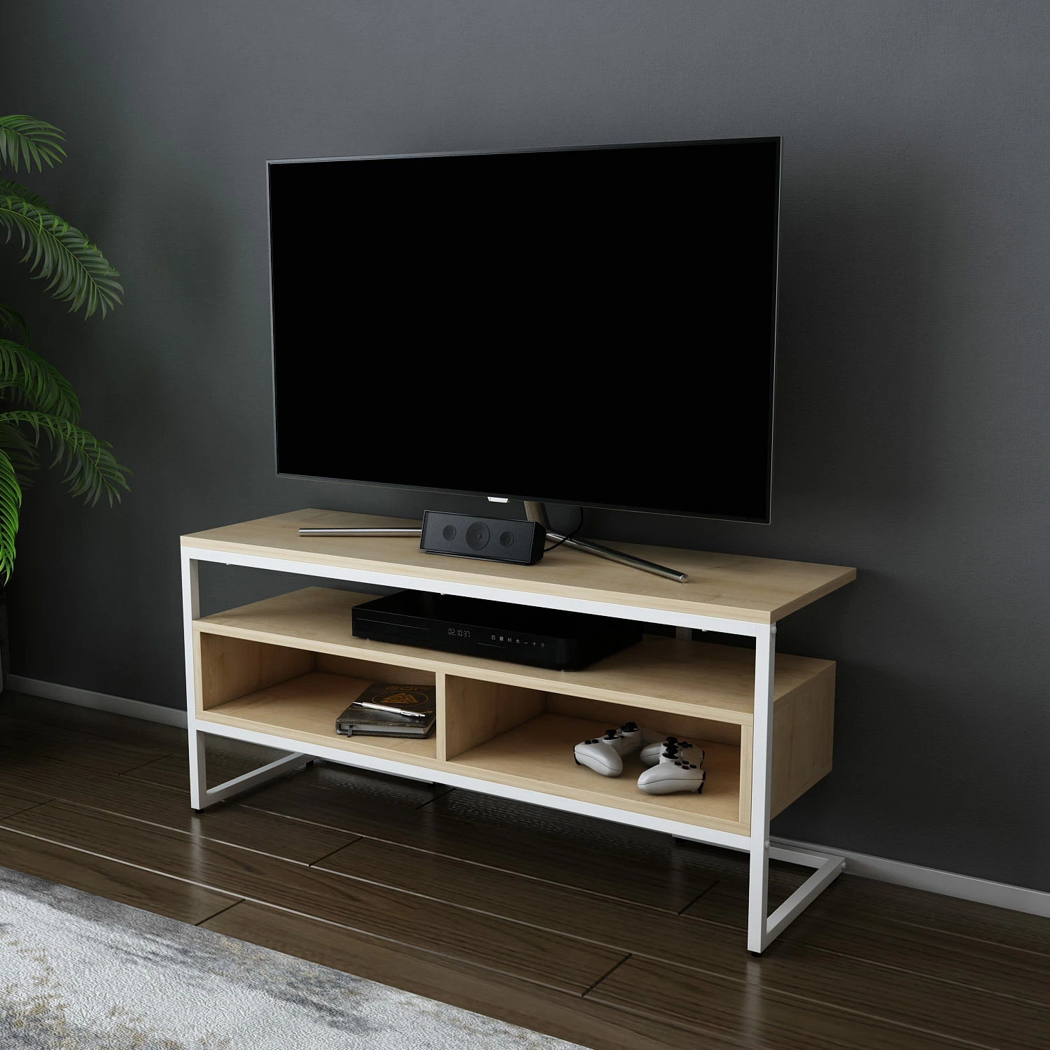 Komodë TV Hanah Home, Merrion, e bardhë dhe lis