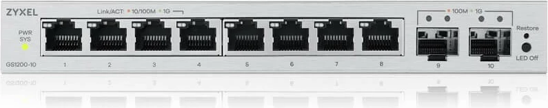Switch Zyxel GS1200-10V3-EU0101F, 8x Gigabit Ethernet, 2x SFP, rack, gri