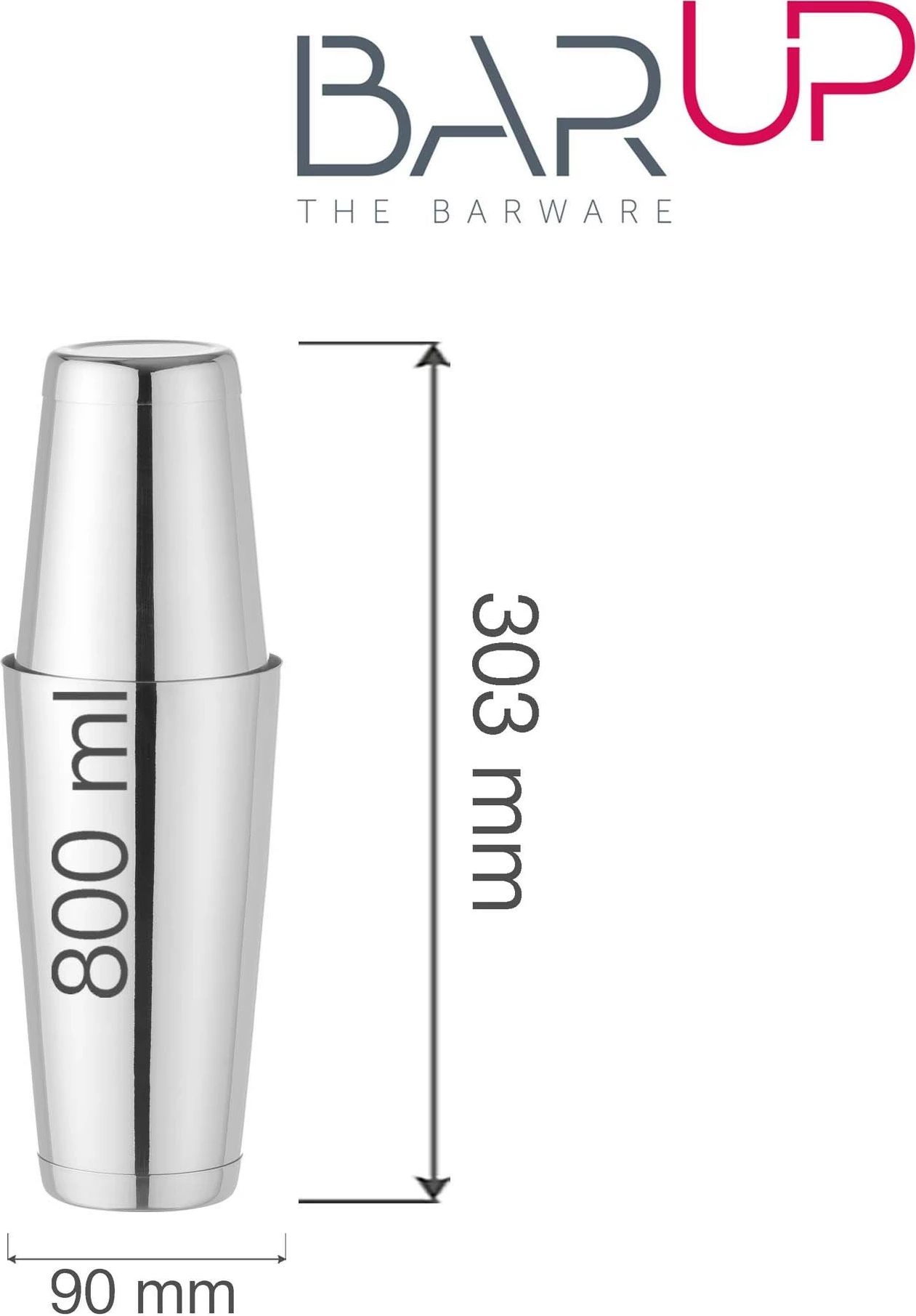 Shaker Boston Tin-on-Tin, Bar Up, 0.8L, Ø90mm, çelik inox, argjendtë, set 2 pjesë