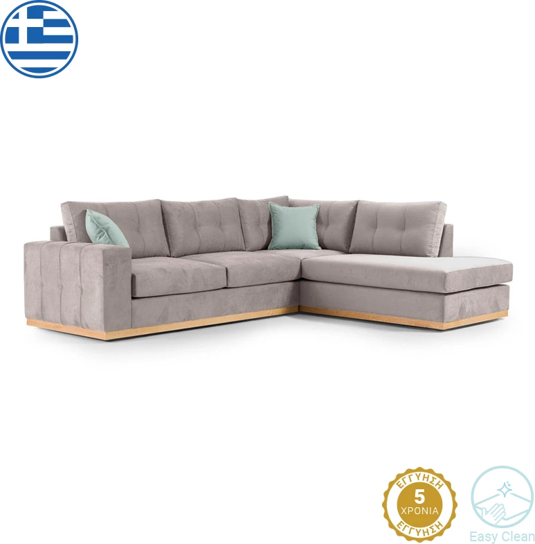 Kënd divani Boston këndi majtë, pëlhurë, ngjyrë elefant-ciel, 280x225x90cm