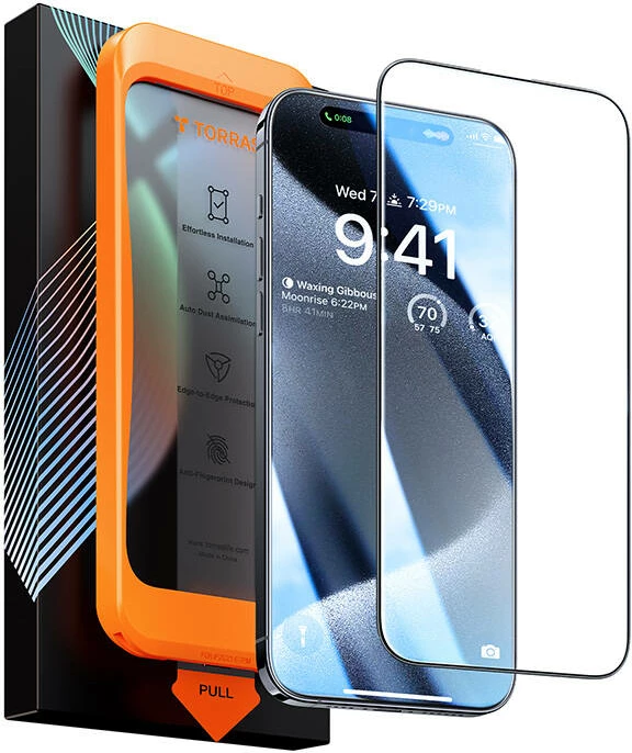 Xham i temperuar Torras InstaII Master për iPhone 15, me kornizë montimi