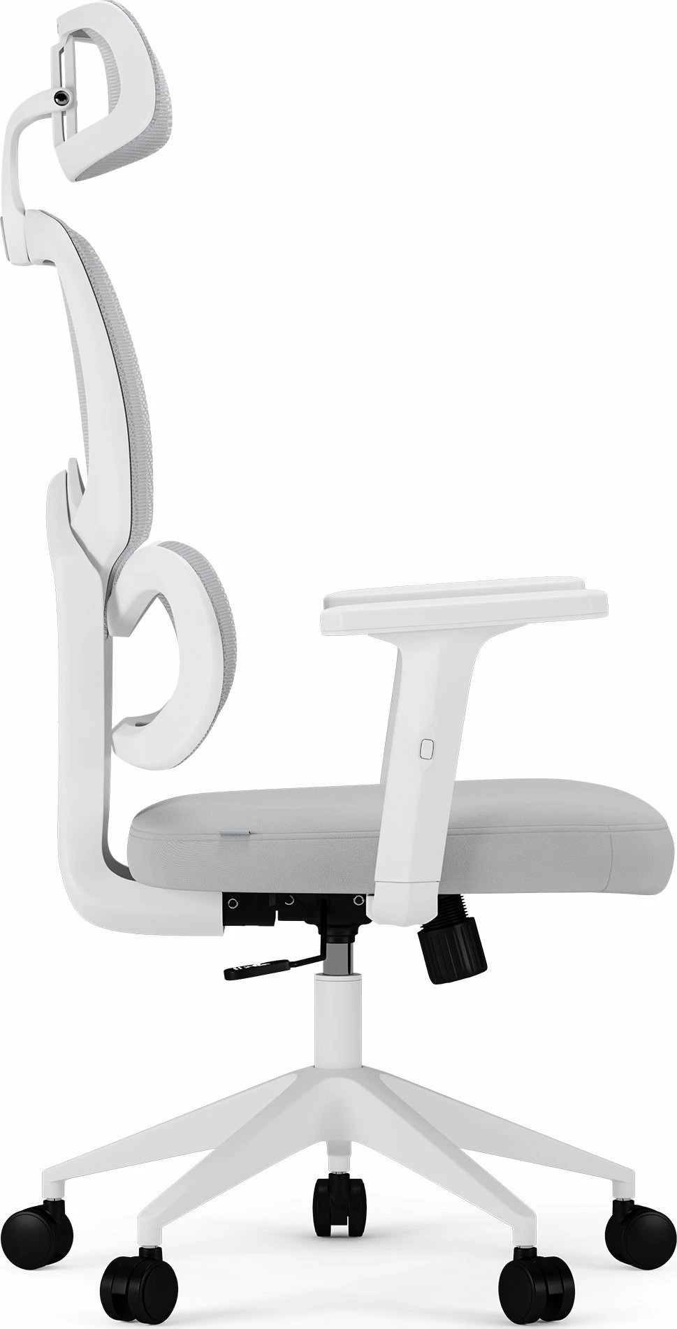 Karrige zyre SENSE7 Veno, me rrjetë ventilimi, mbështetëse qafe, rregullim lartësie 44-54 cm, me rrota, e bardhë