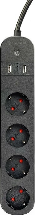 Zgjatës rryme smart Gembird TSL-PS-S4U-01, 4x Schuko, 2x USB-A, 1x USB-C, kabllo 1.5 m, zi
