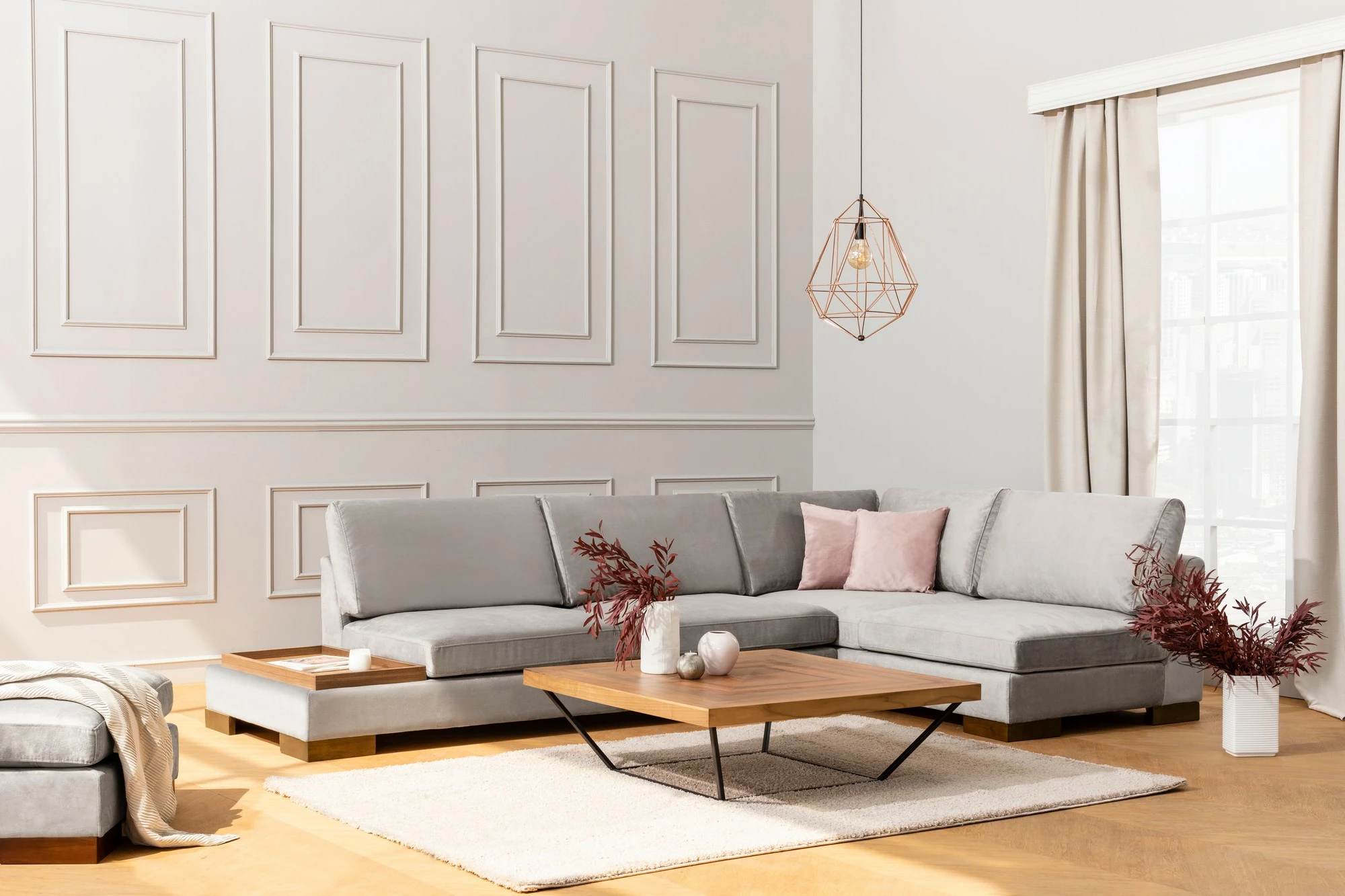 Këndare Atelier del Sofa Tulip, këndore e djathtë pa pouf, ngjyrë gri e çelët