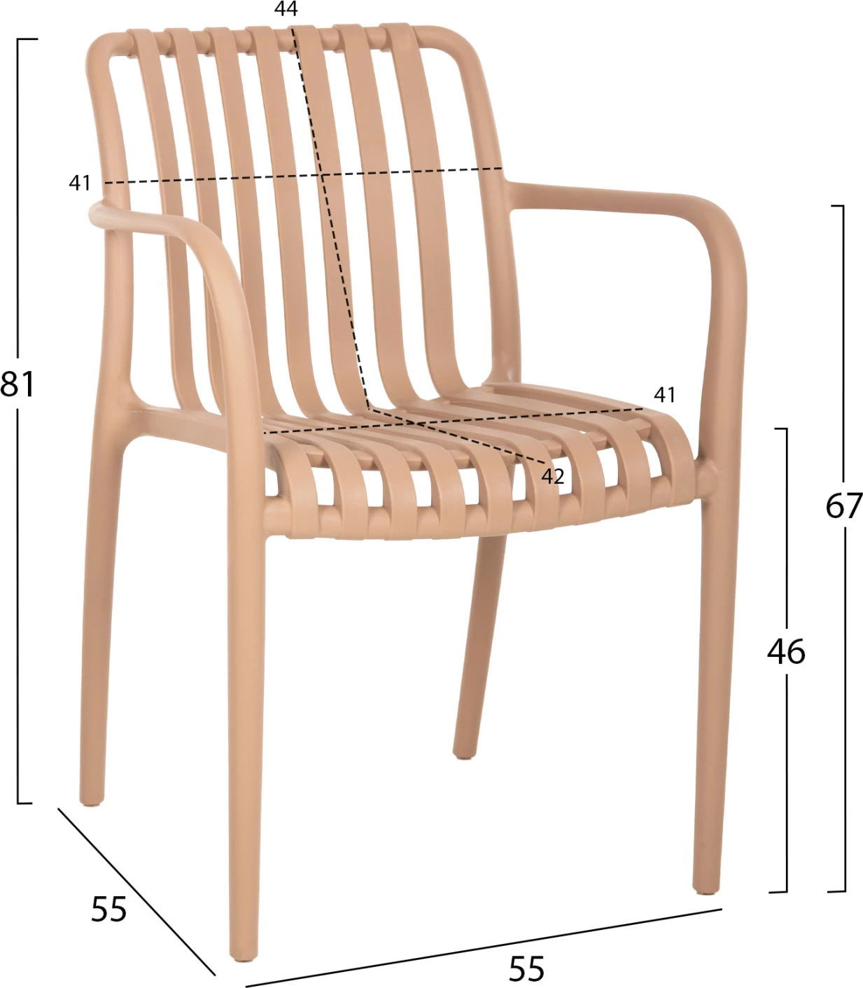 Karrige me krahë polipropileni TIPPY FH5940.03, ngjyrë kapuçino, 55x55x81H cm