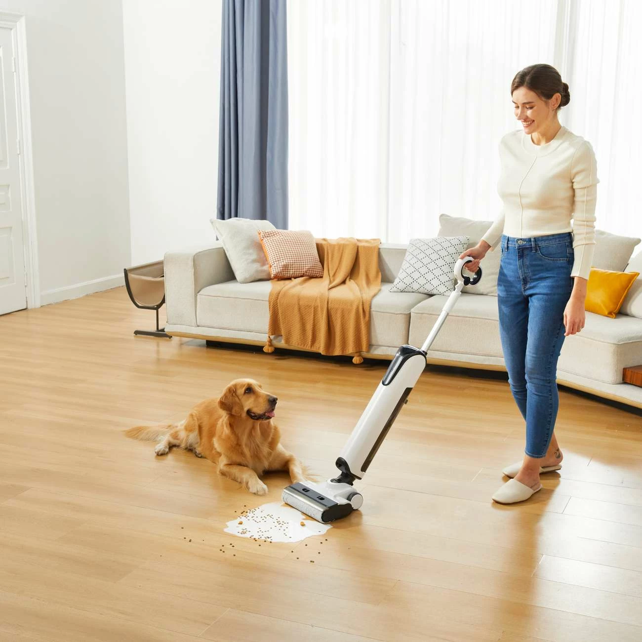 Fshesë elektrike vertikale UWANT D100 me larje, 17000Pa, 18000mAh, e bardhë me stacion karikimi/pastrimi