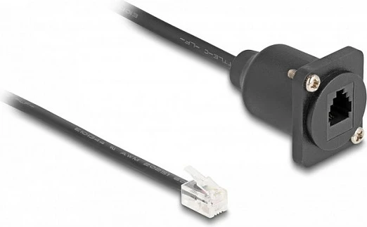 Kabllo DeLOCK D-Type RJ10 mashkull-në-femër, 30 cm, e zezë