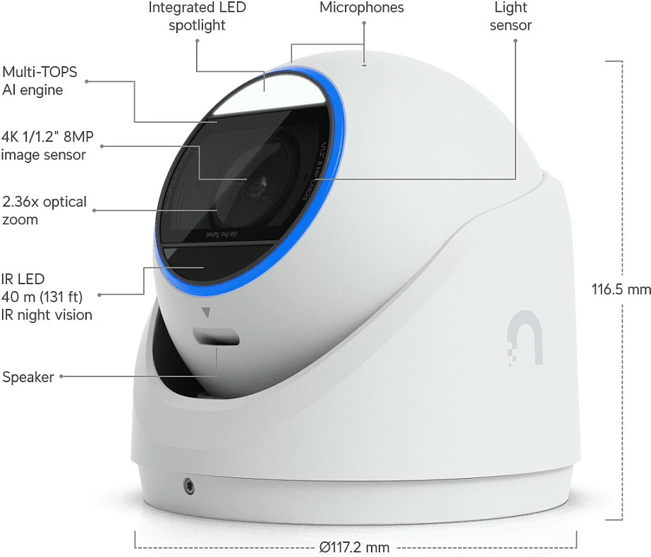 Kamerë sigurie IP Ubiquiti G6 Pro Turret, 4K PoE+, zoom optik 2.36x, Indoor/Outdoor, e bardhë