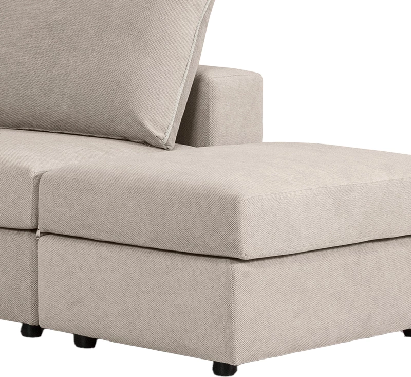 Divan polymorfik i kthyeshëm London, pëlhurë gri-bezhë, jastëkë gri të lehtë, 296x246x95 cm