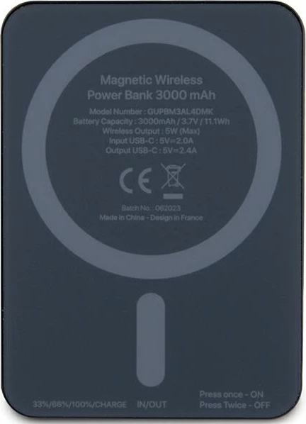 Powerbank wireless Guess Metal Script Logo MagSafe 3000mAh, i zi
