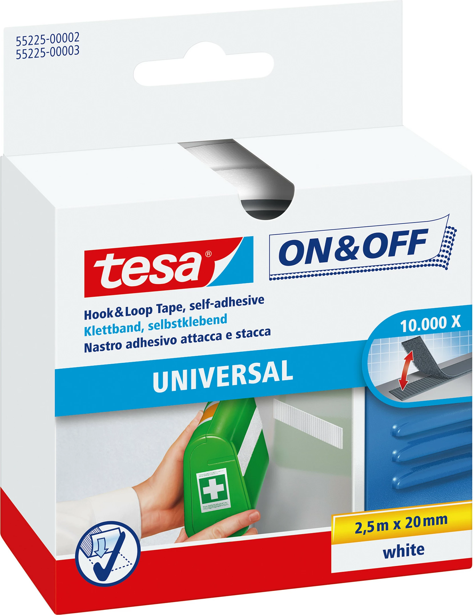 Shirit ngjitës me velkro tesa On & Off Universal, 2.5 m x 20 mm, i bardhë