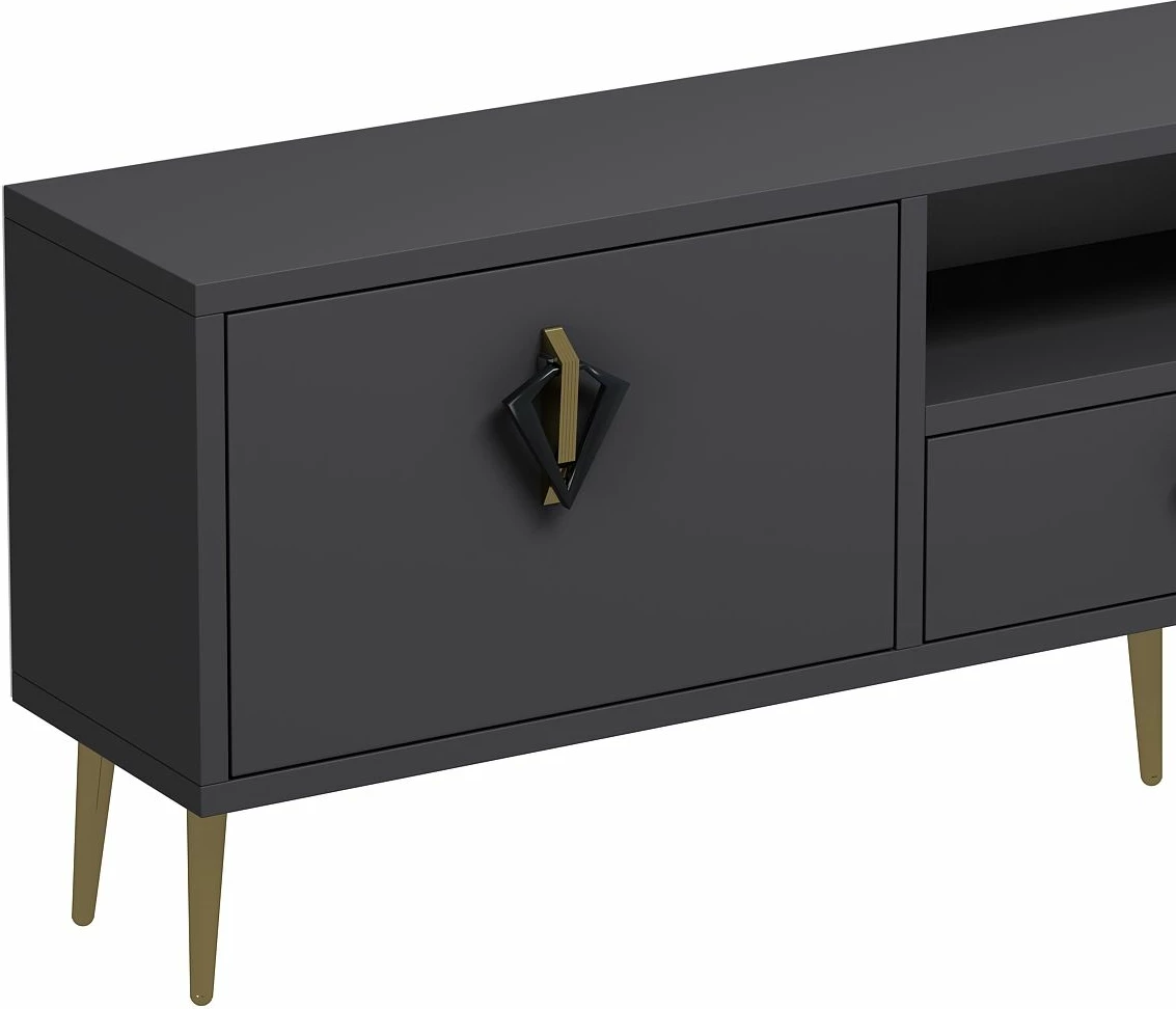 Komodë për TV Skye Decor, 1312-DROP-32, antracit, e zezë, e artë
