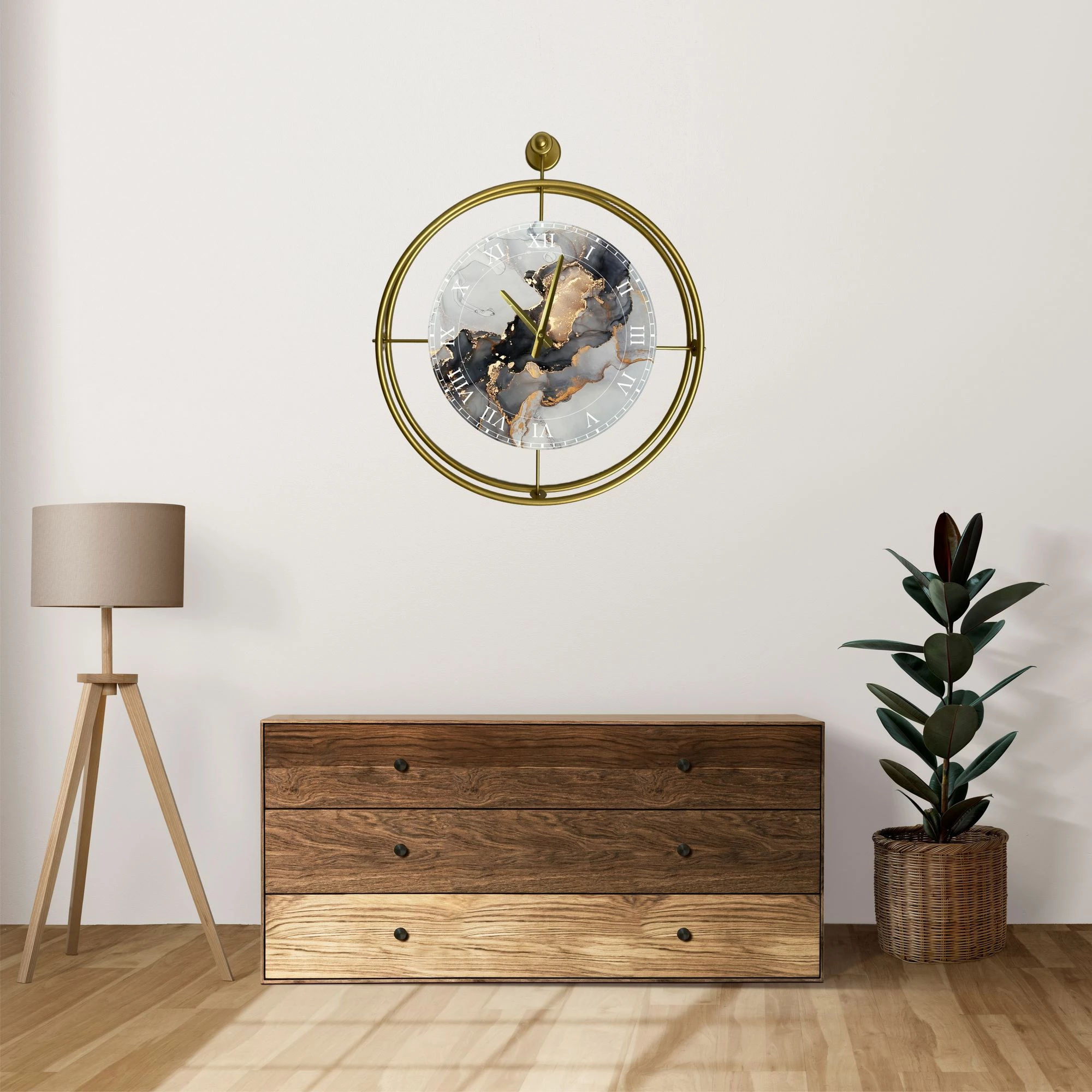 Orë muri dekorative prej metali, ngjyrë ari, Wallity, Mclock-00123
