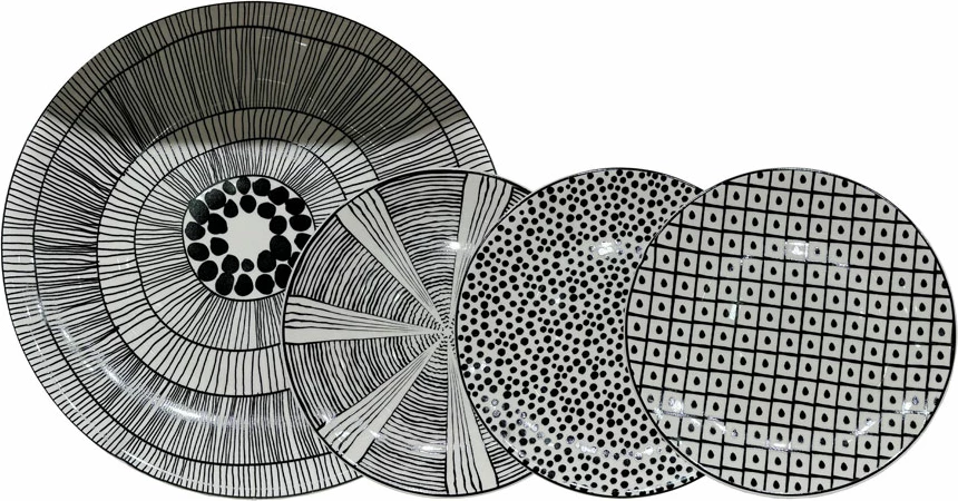Set pjatash ëmbëlsirash SERAX, 7 copë, porcelan New Bone China, bardhë e zi, 30x30x3cm