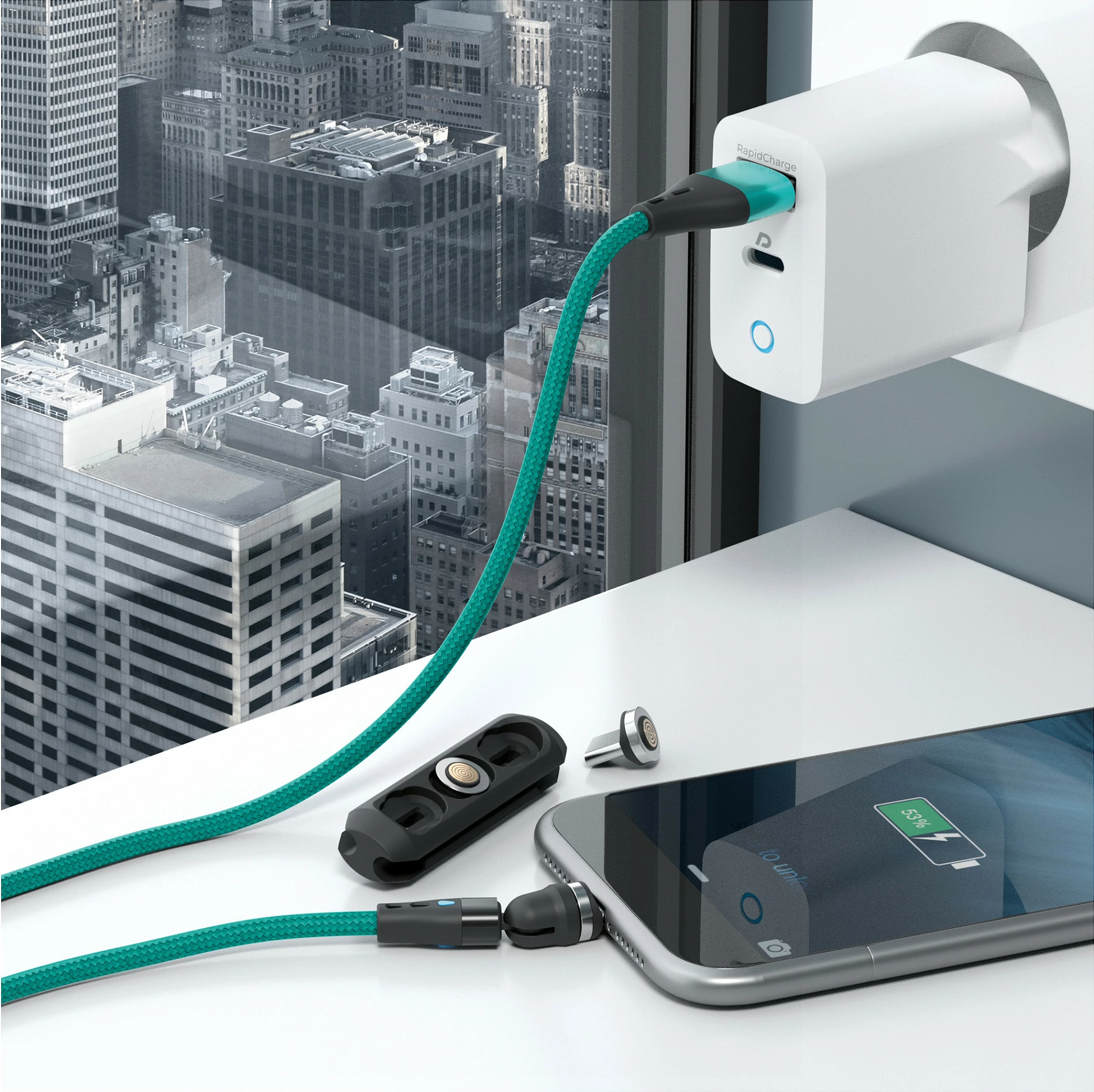 Kabllo karikimi magnetike RealPower MagneticCharge3, USB-A, 1 m, e gjelbër