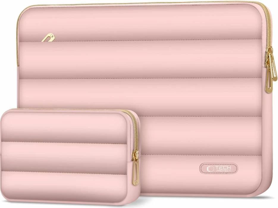 Kasë laptopi Tech-Protect Puffy 13-14 inç me çantë aksesorësh, Rozë