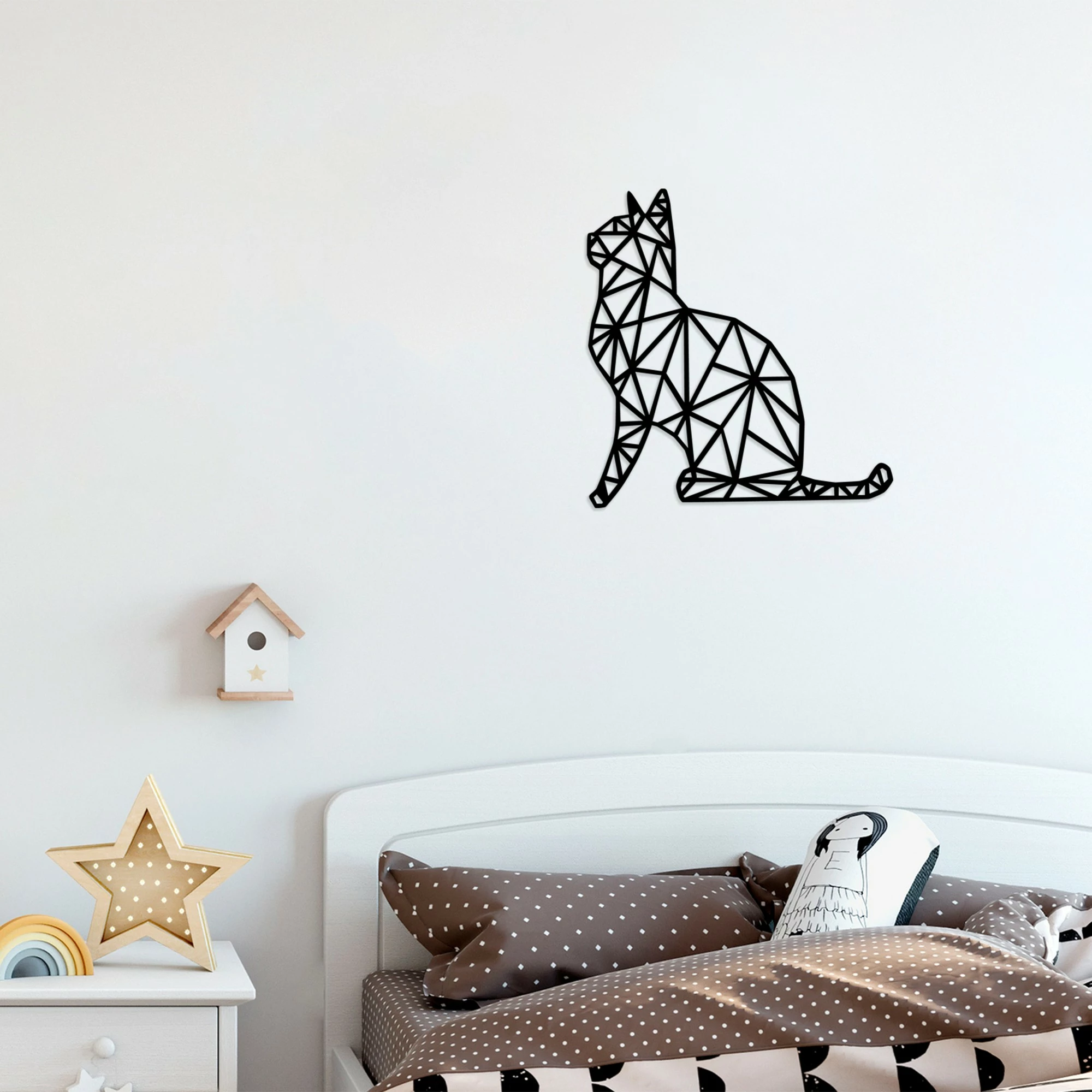 Aksesor dekorativ muri prej druri, Wallity, Kedi, ngjyrë e zezë